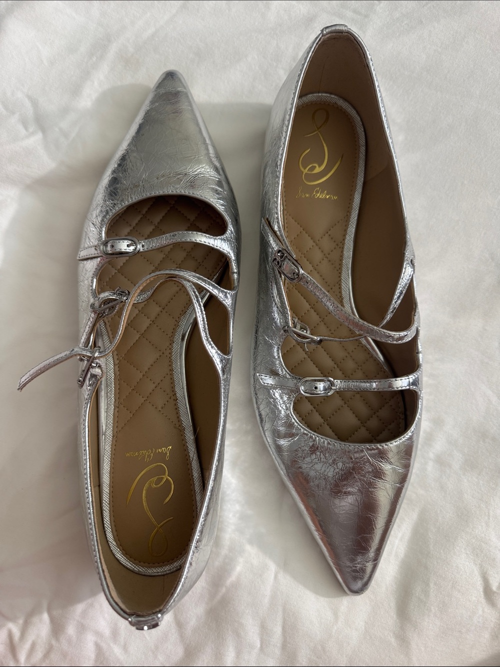 Sam Edelman Metallic Silver Pointed Mary Jane Flats